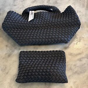 Naghedi Woven Black Handbag and Clutch Set